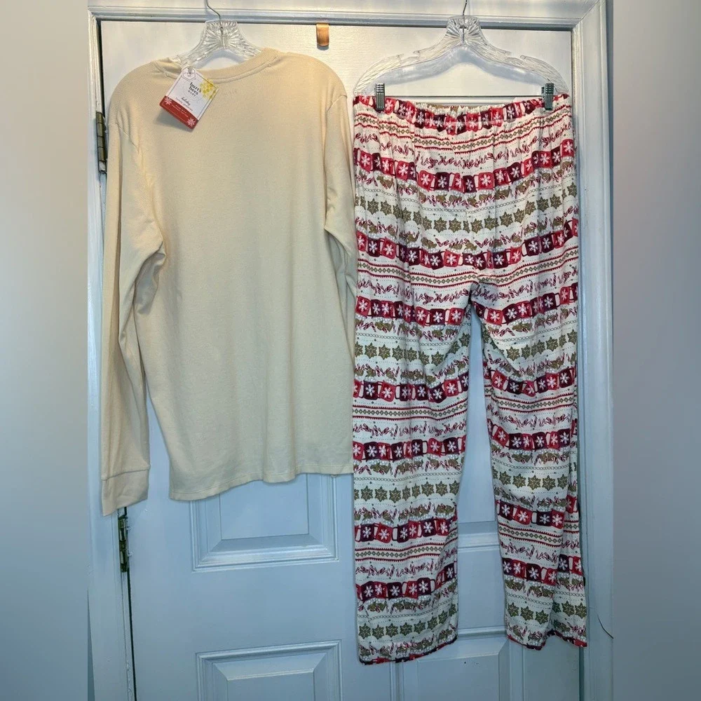 Burts Bees Baby Holiday Pajamas XXL Organic Cotton 2pc Set Gingerbread Cream Red